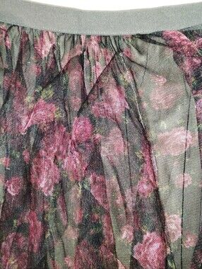 Amber Sky Skirt Sheer Ruffle Layers Lined Elastic Waist Size Large Red Black